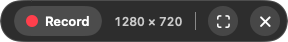 The Klikat control bar with a Record button and the capture size